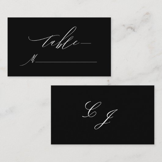 Elegant Zwart Wit Modern Script Monogram Bruiloft Plaatskaartje (Voorkant / Achterkant)
