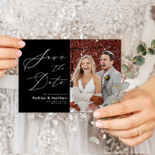 Elegant zwart wit modern script slaat de datum op aankondigingskaart