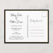 Elegant zwart wit modern script slaat de datum op aankondigingskaart (Achterkant)
