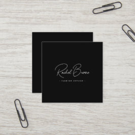 Elegant zwart-wit Modern Script Square Vierkante Visitekaartje