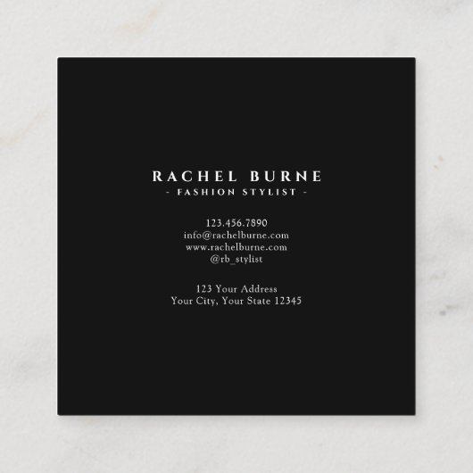 Elegant zwart-wit Modern Script Square Vierkante Visitekaartje (Achterkant)