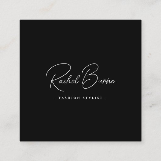 Elegant zwart-wit Modern Script Square Vierkante Visitekaartje (Voorkant)