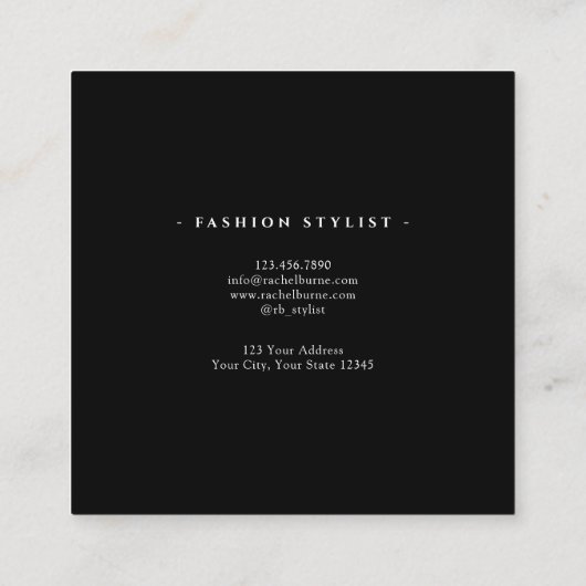 Elegant zwart-wit modern script vierkante visitekaartje (Achterkant)