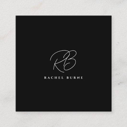 Elegant zwart-wit modern script vierkante visitekaartje (Voorkant)