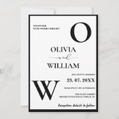 Elegant Zwart & Wit | Moderne Bruiloft Kaart (Voorkant)