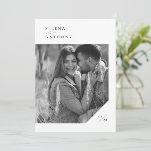 Elegant Zwart & Wit Moderne foto bruiloft Kaart (Staand voorkant)
