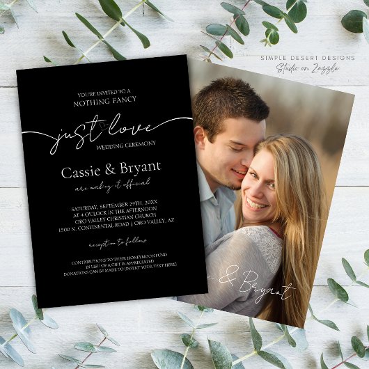 Elegant Zwart & Wit Moderne foto bruiloft Kaart