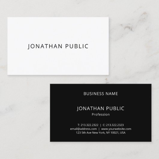 Elegant zwart-wit, moderne, minimale Sjabloon Visitekaartje (Voorkant / Achterkant)