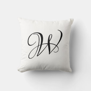 Elegant zwart-wit monogram aangepast script kussen