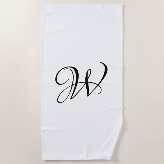Elegant zwart-wit monogram aangepast script strandlaken (Voorkant)