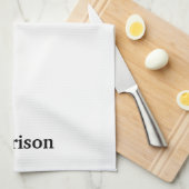 Elegant zwart wit monogram aangepaste naam tekst theedoek (Quarter Fold)
