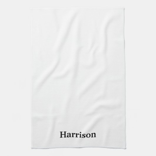 Elegant zwart wit monogram aangepaste naam tekst theedoek (Verticaal)