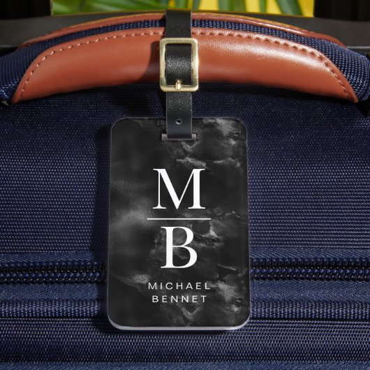 Elegant zwart-wit monogram bagagelabel (Voorkant Insitu 2)