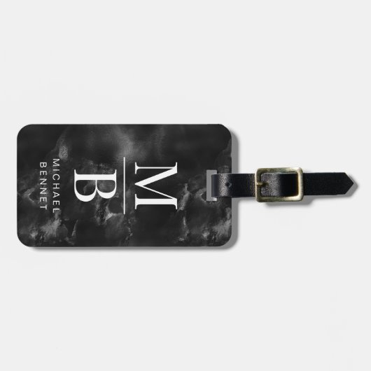 Elegant zwart-wit monogram bagagelabel (Voorkant horizontaal)