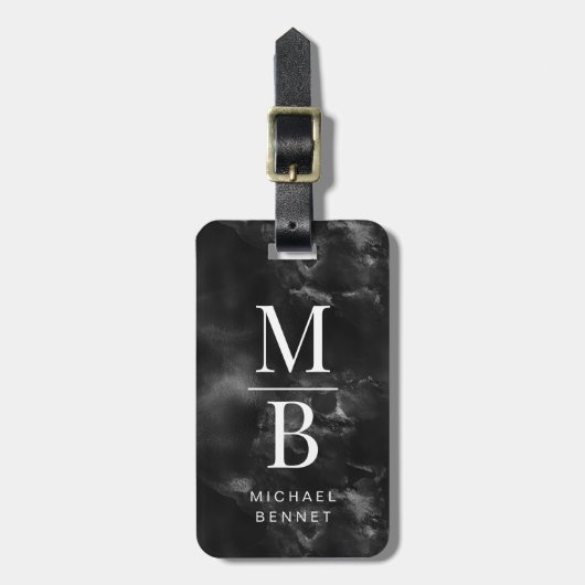 Elegant zwart-wit monogram bagagelabel (Voorkant verticaal)