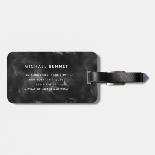 Elegant zwart-wit monogram bagagelabel (Achterkant horizontaal)