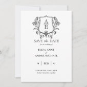 Elegant zwart-wit monogram blad wapen trouwen save the date (Voorkant)