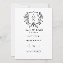 Elegant zwart-wit monogram blad wapen trouwen