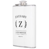 Elegant Zwart & Wit Monogram Bruidsjonkers Cadeau Heupfles (Links)