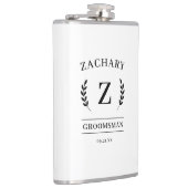 Elegant Zwart & Wit Monogram Bruidsjonkers Cadeau Heupfles (Rechts)