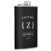 Elegant Zwart & Wit Monogram Bruidsjonkers Cadeau Heupfles (Rechts)
