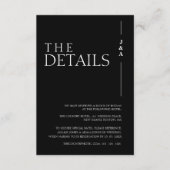 Elegant Zwart Wit Monogram Bruiloft Details Informatiekaartje (Voorkant)