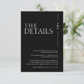 Elegant Zwart Wit Monogram Bruiloft Details Informatiekaartje (Staand voorkant)