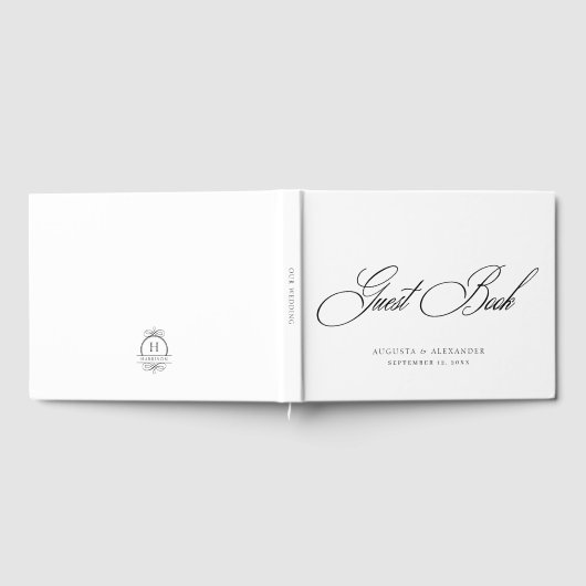 Elegant zwart & wit monogram bruiloft gastenboek (Volledig)