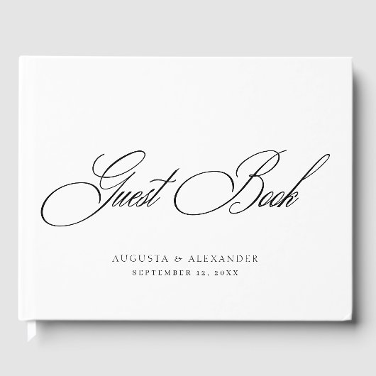 Elegant zwart & wit monogram bruiloft gastenboek (Voorkant)