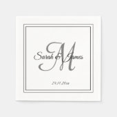 Elegant zwart wit monogram bruiloft papier servet (Voorkant)