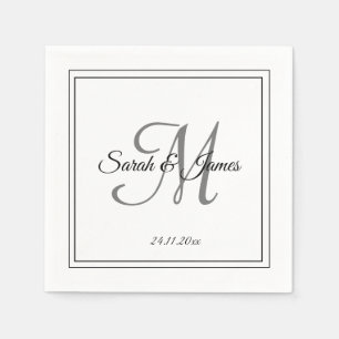 Elegant zwart wit monogram bruiloft papier servet