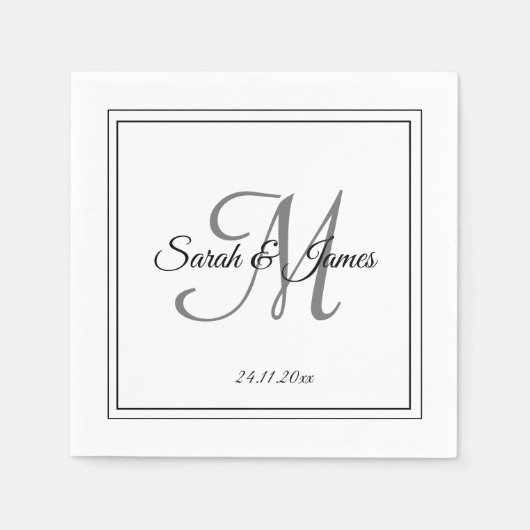 Elegant zwart wit monogram bruiloft papier servet (Voorkant)
