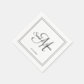 Elegant zwart wit monogram bruiloft papier servet (Hoek)