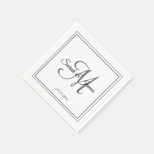 Elegant zwart wit monogram bruiloft papier servet (Hoek)