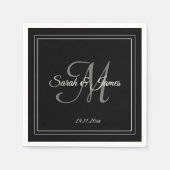 Elegant zwart wit monogram bruiloft papier servet (Voorkant)