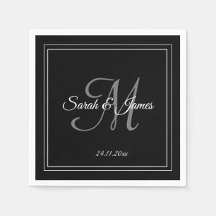 Elegant zwart wit monogram bruiloft papier servet