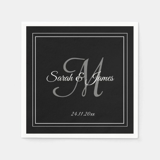 Elegant zwart wit monogram bruiloft papier servet (Voorkant)