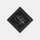 Elegant zwart wit monogram bruiloft papier servet (Hoek)
