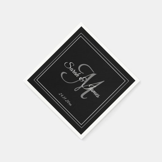 Elegant zwart wit monogram bruiloft papier servet (Hoek)
