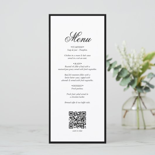Elegant zwart wit monogram bruiloft QR-code Menu (Staand voorkant)