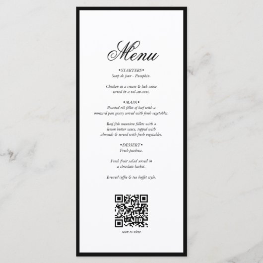 Elegant zwart wit monogram bruiloft QR-code Menu (Voorkant)