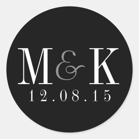 Elegant Zwart Wit Monogram Bruiloft Sticker (Voorkant)