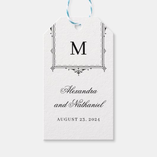 Elegant zwart-wit Monogram Cadeaulabel (Voorkant)