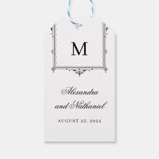 Elegant zwart-wit  Monogram Cadeaulabel (Achterkant)