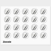 Elegant zwart-wit monogram D Ronde Sticker (Vel)