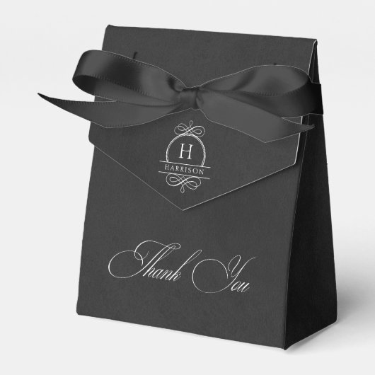 Elegant Zwart & Wit Monogram Dank u Favor Box Bedankdoosjes (Voorkant Zijde)