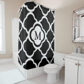 Elegant zwart-wit monogram douchegordijn (In situ)