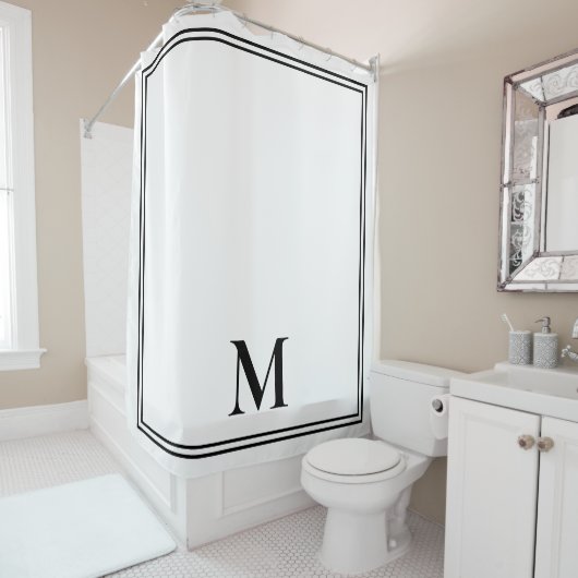 Elegant zwart-wit monogram douchegordijn (In situ)