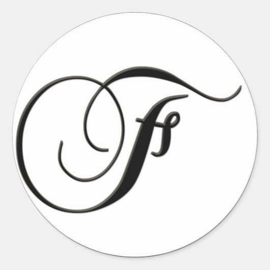Elegant zwart-wit monogram F Ronde Sticker (Voorkant)