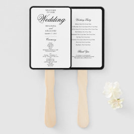 Elegant zwart-wit monogram huwelijksprogramma handwaaier